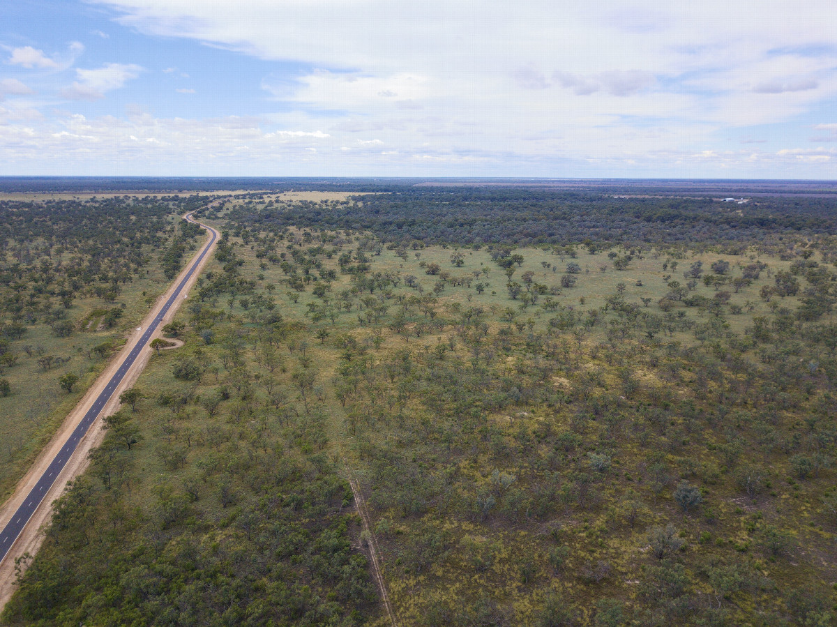 View East (along the Kamilaroi Highway, towards Walgett), from 120m above the point