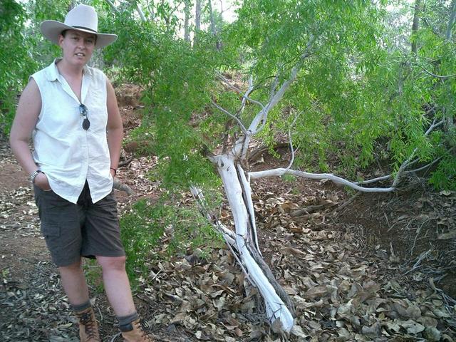 Alison with one of the native trees in the nearby creek