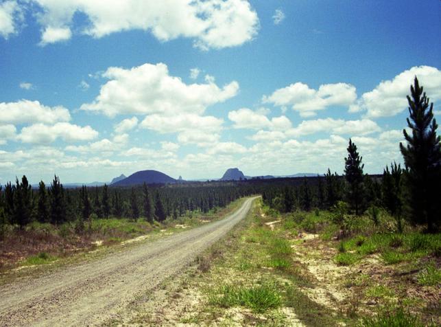 The Glasshouse Mountains as seen from near the confluence