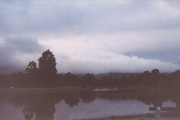 The cloud wreathed peaks of the Darling Range. The one surviving photo of mission one.