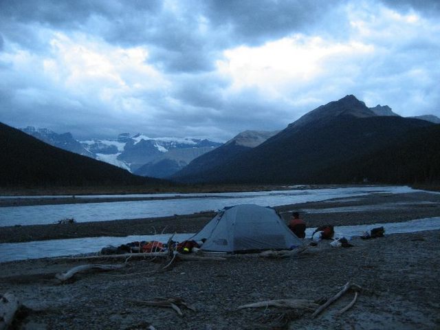 Our campsite on the north shore of the Alexandra River near Amery Creek.