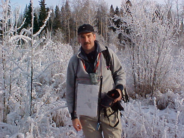 The writer travelling through the frosty forest.
