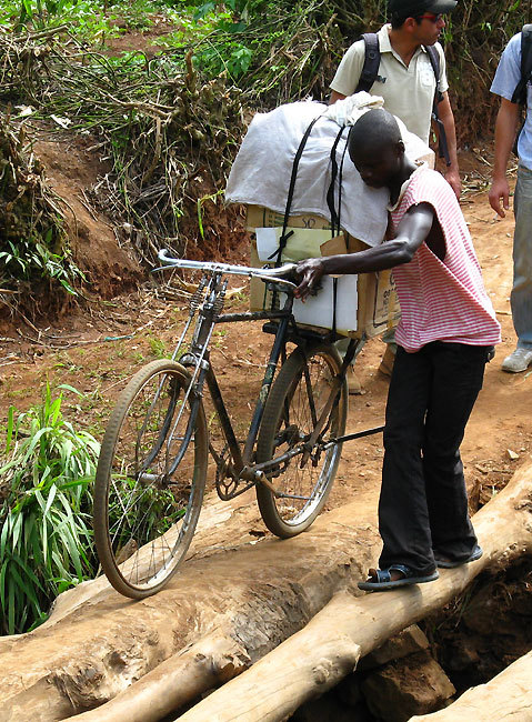 One of the bikes carrying school equipment to be sold in Mokambo