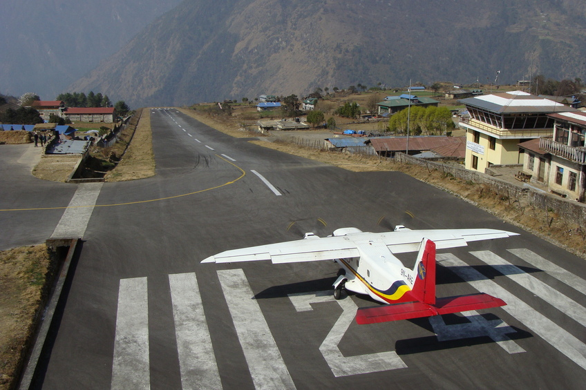 The sharp drop-off at the end of Lukla’s short runway makes it one of the world’s most dangerous airports.