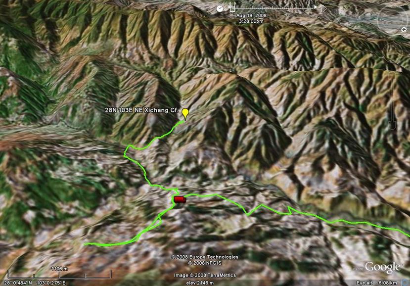 My GPS track showing how I drove a little too far past the closest point on the road.  I then parked the truck and started my hike.