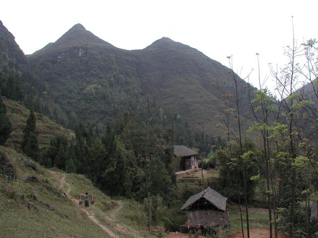 The point is near the peak of the mountain in the center