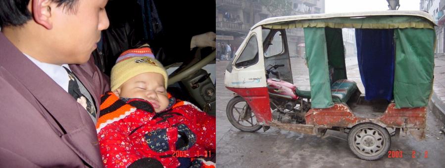 Father and baby - Motortricycle transport