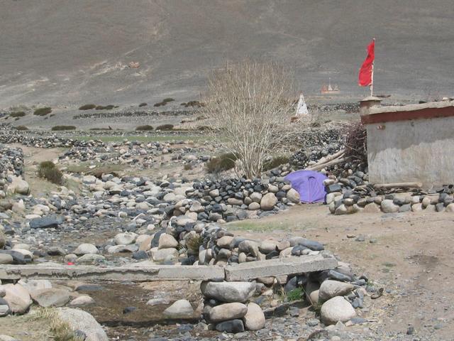 Our tent in a pen in the village of Kuba.