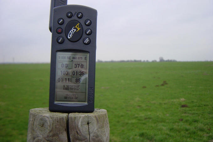 GPS on a fence post about 20 meters away from the confluence