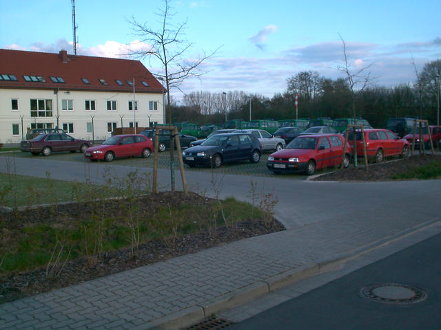 The parking lot for the police station
