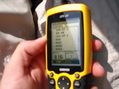 #2: Blurry photo of GPS showing distance to Confluence 30N 34E, taken during hasty retreat