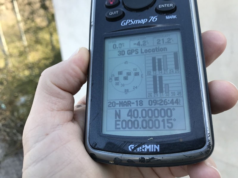 GPS reading near the confluence with 40.00 latitude showing. 