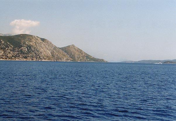 Looking east, left is the peninsula Peljesac, right is the island of Korcula