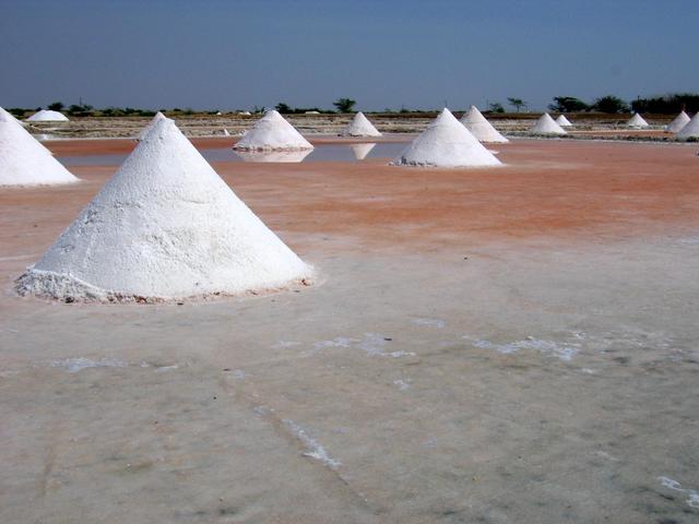 Salt piles we passed on the hike in to the confluence