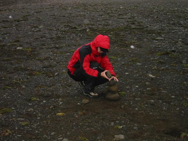 Nick building a cairn