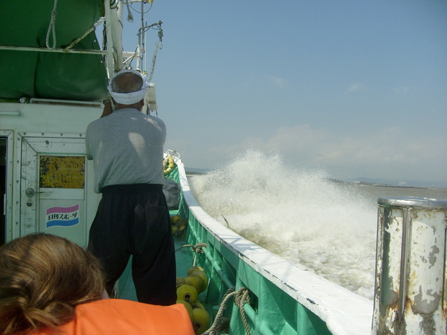 Ploughing through the waves on the way back