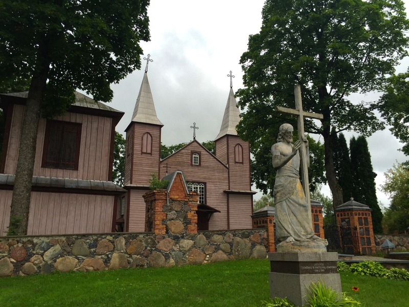 An impressive-looking wooden church in the nearby village of Alizava