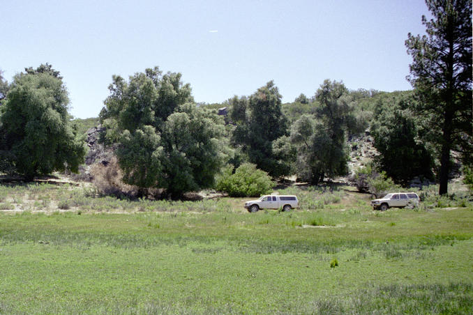 Cars parked east of confluence