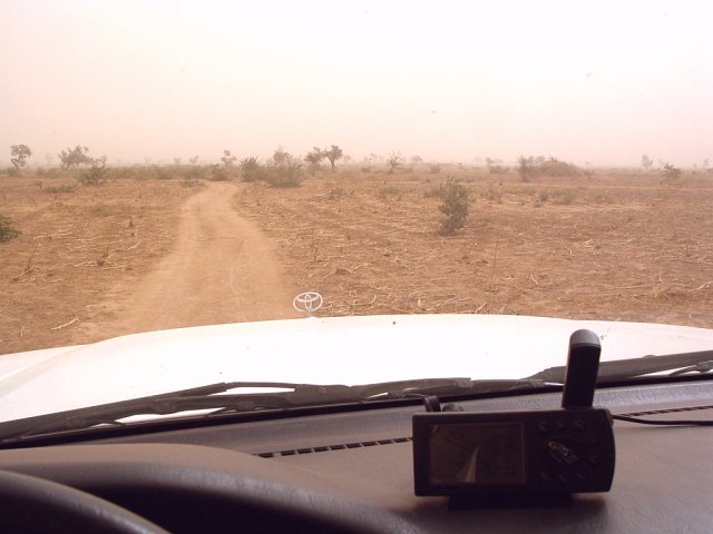 The track leading south towards the Confluence in the haze