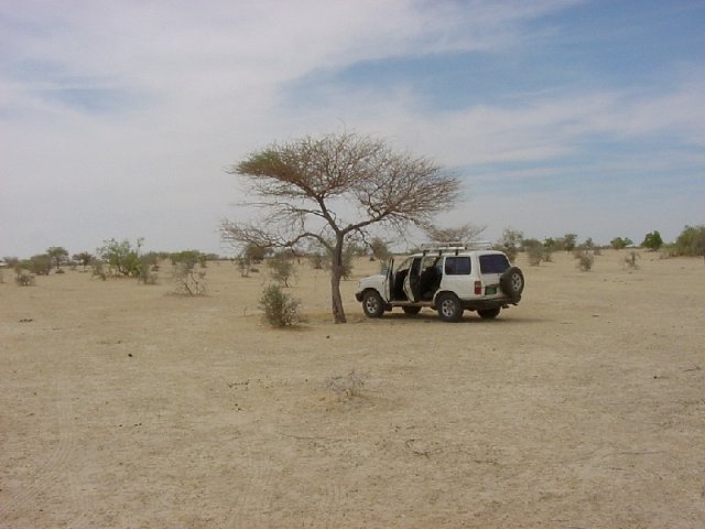The Land Cruiser parked to the west of the Confluence