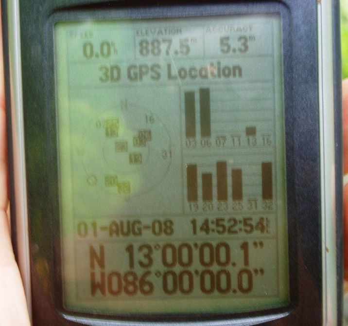 GPS screen at 13N 86W