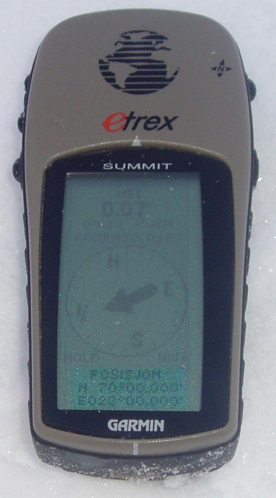 The GPS placed right on the crusty snow surface