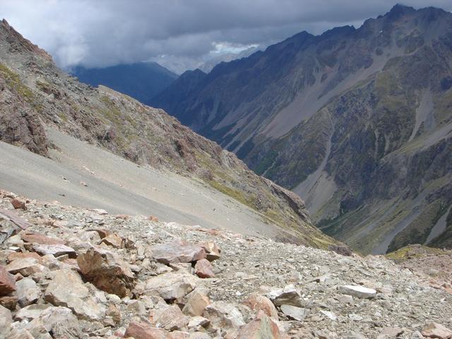 The confluence is on the scree slope about center frame
