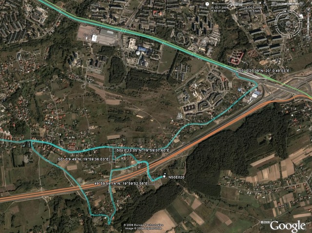 Track log shown in GoogleEarth. Notice the detour caused by road works!