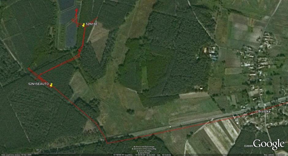 My track on the satellite image (not adjusted accurately) - Summer view (© Google Earth 2009)