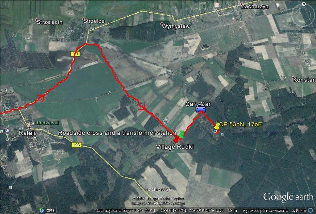 My track on the satellite image (© Google image 2014) CNES