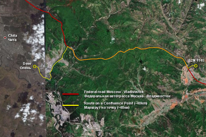 Satellite view of the route