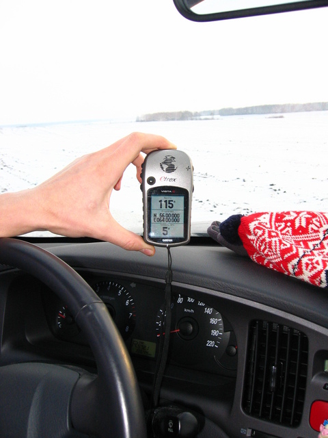 GPS. Photo made from within our car at the very confluence place