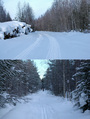 #8: (Up) the road from Bereozovka, (Down) start skiing/Сверху – дорога от Березовки, внизу – начало пути