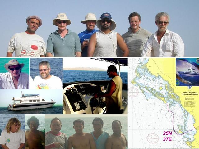 Scientific party, captain & crew, ship, and chart of the Confluence and reef study area.