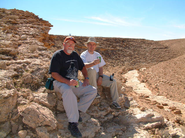 Bob and I at the confluence point, south behind us, east and west views are just canyon walls.