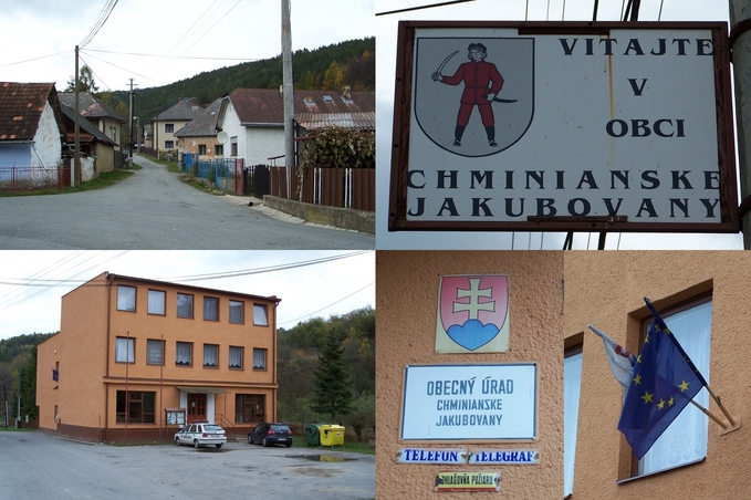  Chminianske Jakubovany - road to the confluence and municipal office with the police station