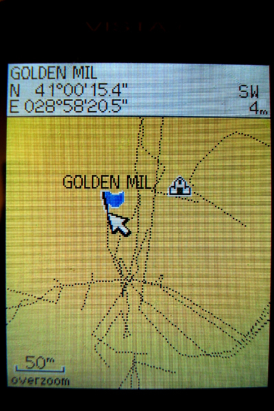 GPS screen and coordinates of Miliarium Aureum