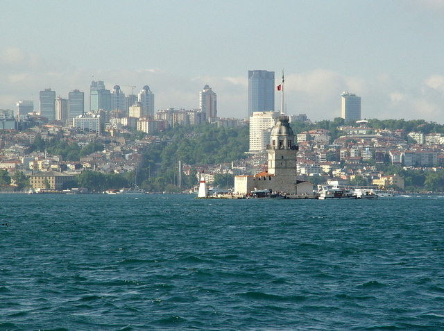 The Maidentower with modern Istanbul in the back