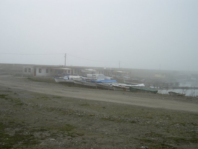 A foggy marina at Abana