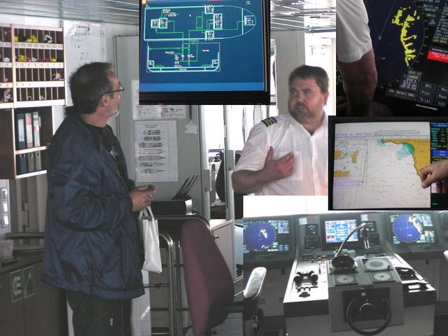 Captain Peter talking with the Chief Officer on the navigation bridge