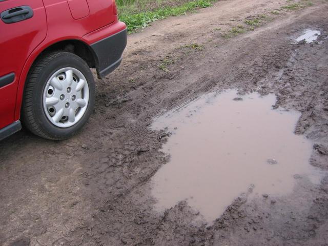 Pothole on dirt road