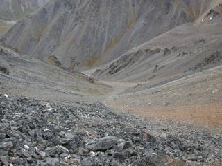#1:  Steep scree slope dropping down from exact confluence