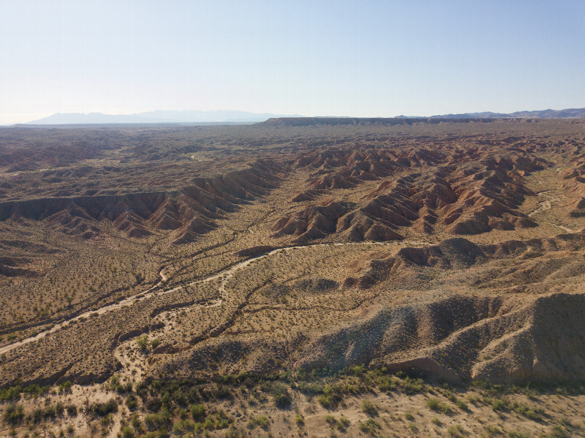 View West (along the Arizona-Utah state line), from 120m above the point