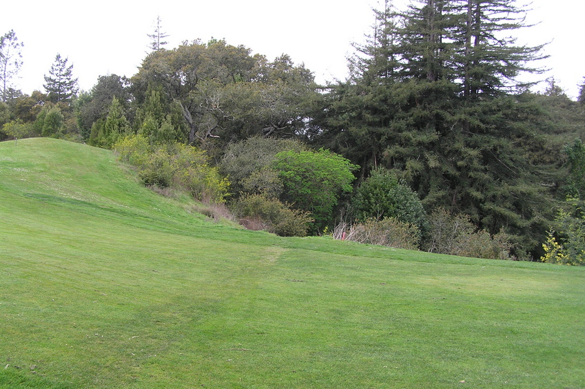 View to the southwest through the fairway to the trail leading to the confluence.