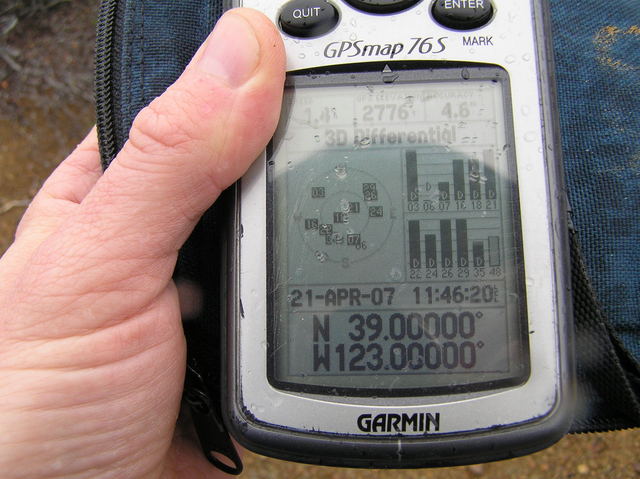 A wet GPS receiver at 39 North 123 West.