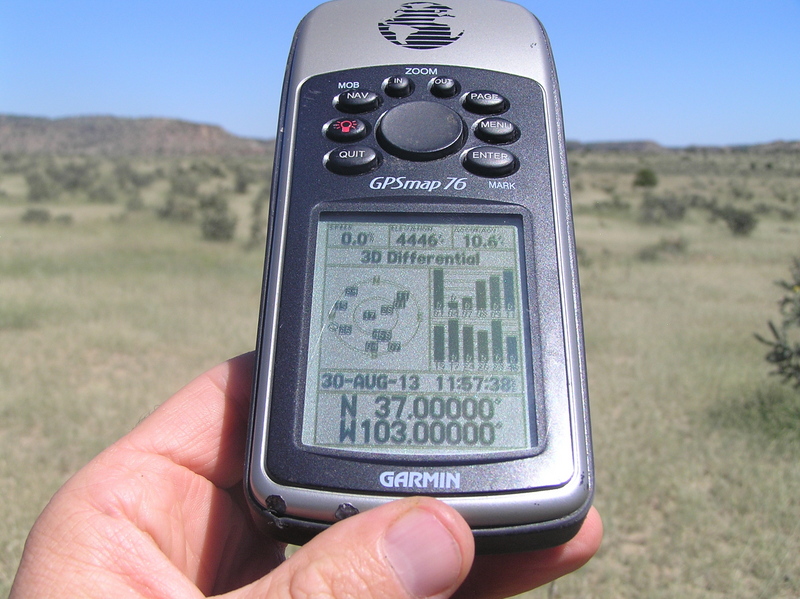 GPS reading at the confluence of 37 North 103 West.