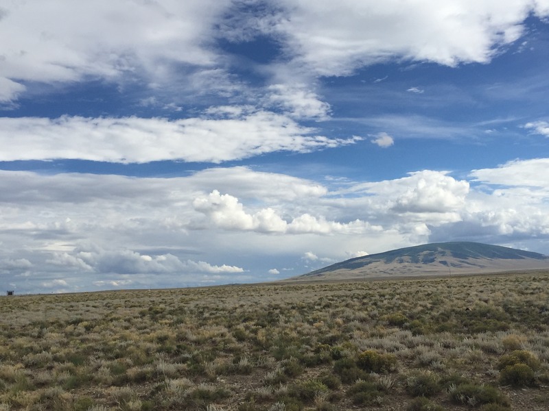 View to the south from the confluence, of one of the shield volcanoes in New Mexico.