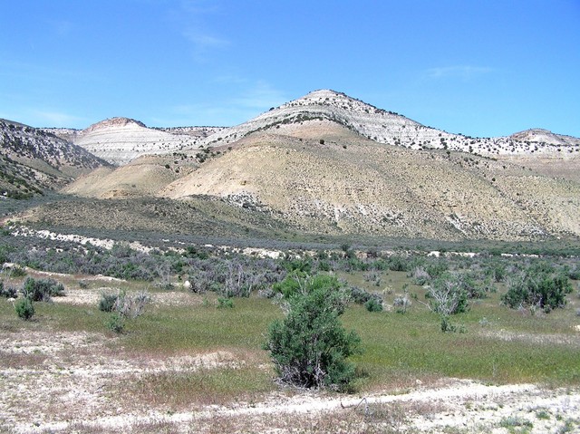 View to the west from the bottom of Cottonwood Canyon.  The confluence lies halfway to the top of the mountains in the middle of the photograph.
