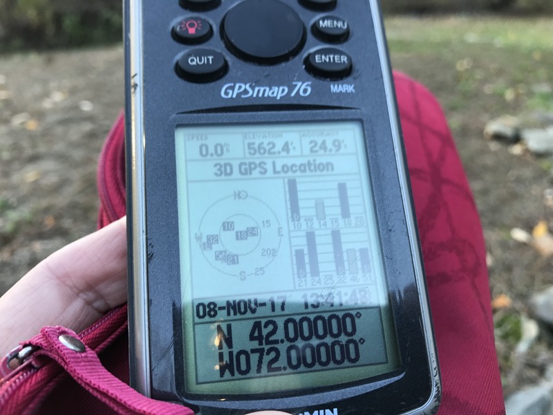 GPS receiver at confluence point of 42 North 72 West.