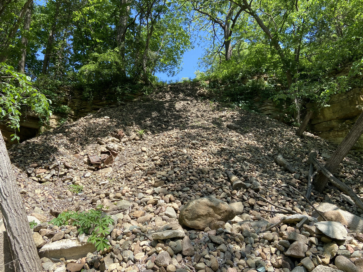 View of the quarry from below, from about 25 m north of the confluence, looking north. 
